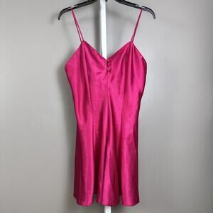 Vintage Inner Most Satin Chemise Slip Dress Fuchsia Pink Size Small Buttons